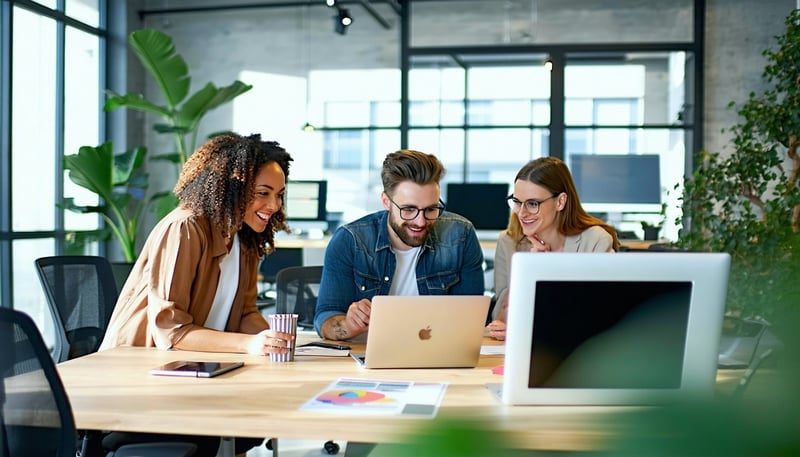 Team of digital marketing experts collaborating in a modern office Team of digital marketing experts collaborating in a modern office